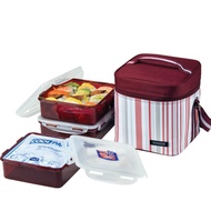 [SG Stock] LocknLock Classic 3 Pieces 1.2L Lunch Box PP BPA Free Microwave Airtight Stackable Set With Stripe Insulated Bag