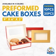Preformed Cake Box 9x6x3" inches (White, Red, Gold, Kraft) With Window | Brownies, Pastry Box