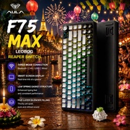 AULA F75 MAX,75%,,PCRGB Papan Kekunci Mekanikal Tanpa Wayar AULA F75 MAX, Reka Bentuk Padat 75%, Sui