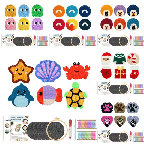 GATYZTORY Cute Animal Punch Needle Coaster Starter Kits Punch Needle Embroidery Kit Easy Embroidery 