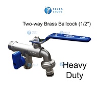 [ 1 UNIT ]  Two-way 2 way tap Brass Ballcock water tap (1/2")