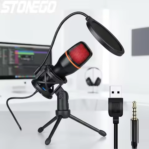 Professional USB Condenser Microphone Kit with RGB Lighting Tripod Stand for Gaming Streaming Podcas