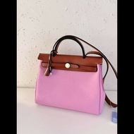 Hermes herbag31 櫻花粉銀扣 帆布拼皮