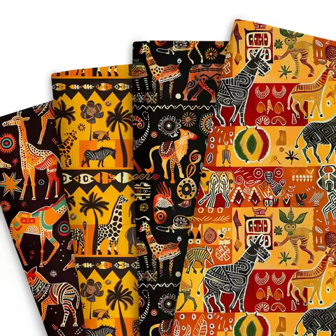 Pre-cut African Kente Giraffe Pattern 17.72x19.68 Inches Polyester Fabric Bundle, Polyester Precut S