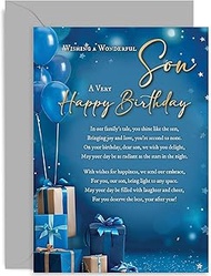 Luxury Son Birthday Card for Him - Blue and Gold Foil Happy Birthday Greeting Card for Son - Special