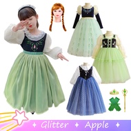 Frozen Anna Dark Blue Green Dress For Kids Girl Long Sleeve Princess Gown For Kids Halloween Christmas Baby Outfits Set
