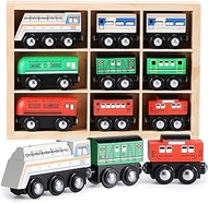 SainSmart Jr. 9 Pcs Wooden Train Set Magnetic Train Toys for Toddlers Kids Engine Vehicles Toy Train Cars for Boys Girls Compatible with Train Tracks