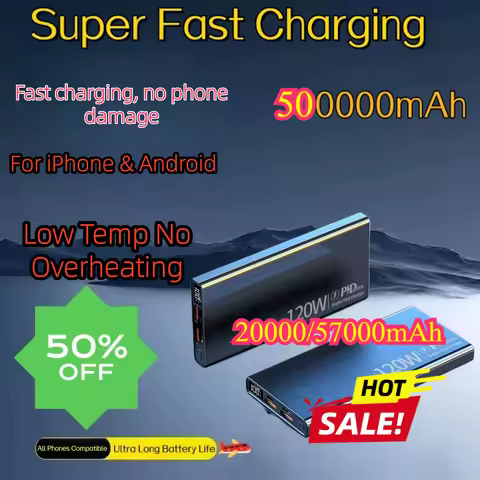 20W Super Fast Charging 500000mAh Power Bank Large Capacity PD Digital Display Portable External Bat