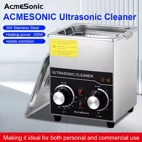 ACMESONIC Ultrasonic Cleaner 2L with Heater Sonic Cleaning for Lab Jewelry Parts Bike Coin Dental