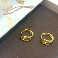 Best Sellers❤ 916 Gold Earrings| 916 Gold Hoop Earrings Three-Line Round Earrings 916 Gold 0a8