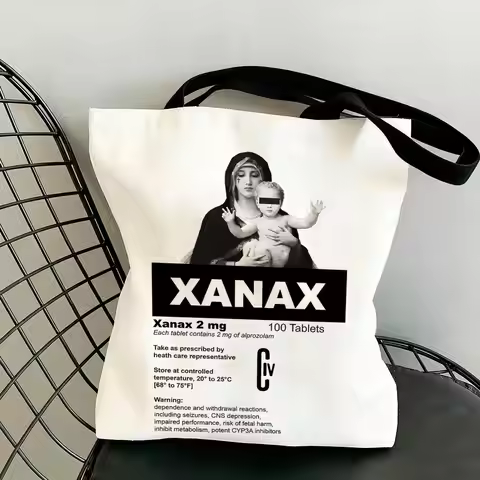 C-Chill Pill XANAX Plating Storage Bags Lightweight Canvas Tote Bag Large Capacity Shoulder Shopper 
