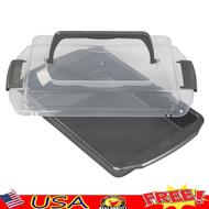 ☺Admirable☻ Non-Stick Oblong Cake Pan with Lid 13x9 inch Rectangular Baking Pan Brownies Casseroles
