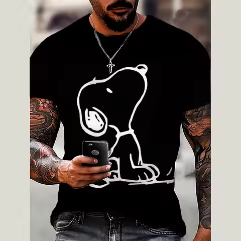 Vintage Men's T Shirt Fun Snoopy print Tops Summer Casual Short Sleeve Pullover Oversized Male Cloth