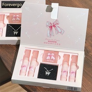 FOREVERGO 7Pcs/Box Lipstick Powder Blusher Lip Oil Sleeve Box Lovely Bow Tie Necklace Makeup Gift Bo