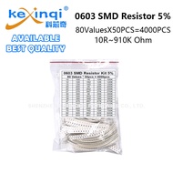 4000PCS 0603 SMD Resistor Assorted Kit 80ValuesX 25PCS 10ROhm~910K 5% 100 4.7 5.1 22 2 10 47 K R Ohm