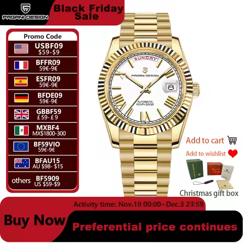 PAGANI DESIGN 2025 New Gold DD36 Luxury Automatic Watch Men Sapphire Glass Date Week Mechanical Wris