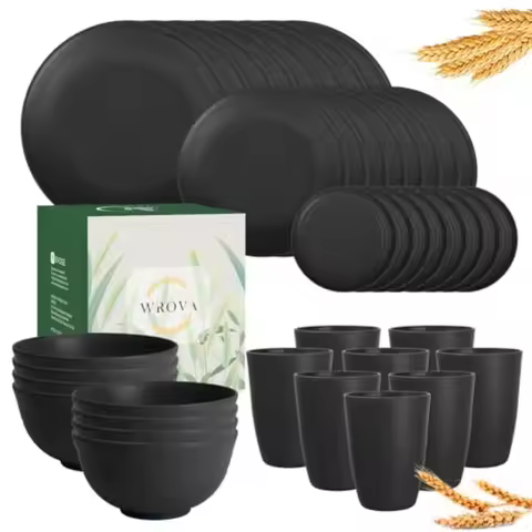 Wheat Straw Dinnerware Set of 40 Pieces - 10" and 9" Plates 6" Snack Plates 26oz and 12oz Bowls and 