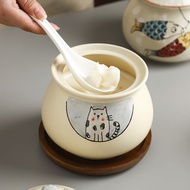 Lard jar, high temperature resistant ceramic jar for meat oil with lid, spoon, chili oil jar, salt j