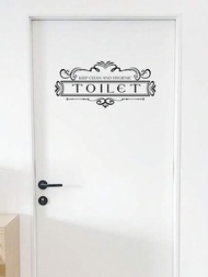 1入組黑色英文浴室標誌門貼紙，馬桶家居裝飾自粘防水壁貼