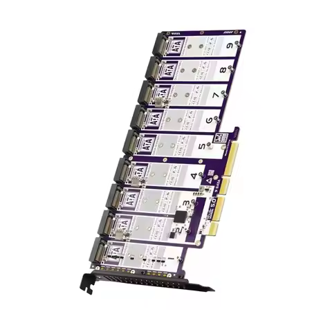 9-Bay Pcie 5.0 To X16 M.2 SATA Adapter 16Gbps Supported 2280 NGFF SATA SSD Supports Pcie X4/X8/X16 S