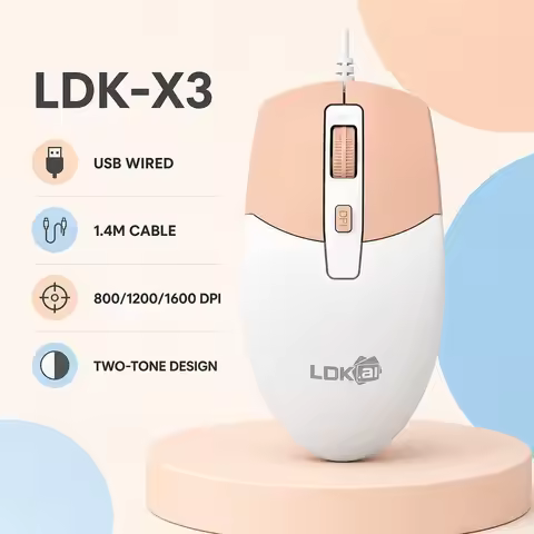 LDK X3 Wired USB Office Mouse, 800/1200/1600 DPI, Plug and Play, 1.4m Cable