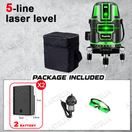 [With 2 bateri]5 Green Line Laser Level Measure Automatic Laser 360 Rotary Cross Measuring Line Tool