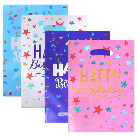 10pcs 16x25cm Happy Birthday Printed Gift Bags Plastic Candy Bag Party Loot Bags Boy Girl Kids Birth