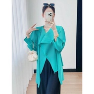 New Womens Irregular Solid Color Pleated Jacket