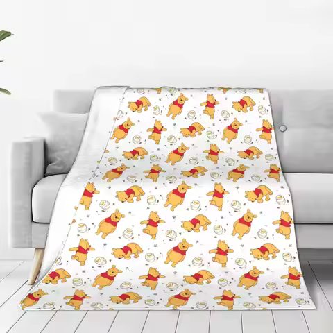Winnie The Pooh Honey Pot Flannel Throw Blanket Cartoon Cute Blanket for Sofa Couch Super Soft Plush