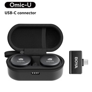 BOYA Omic D/U White Ultracompact 2.4GHz ไมโครโฟนไร้สายดูอัลแชนเนล50ม. ที่ทำงานด้วยแบตเตอรี่15ชม. พร้อมเคสชาร์จสำหรับไอโฟนไอแพดแอนดรอยด์ IPhone15วิดีโอถ่ายทอดสดการสัมภาษณ์ Vlog