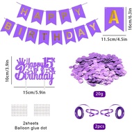 15 Birthday Decoration Happy Birthday Banner Balloons Garland Cupcake Toppers Purple Number 15 Heliu