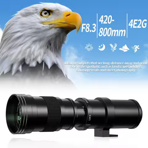420-800mm f/8.3 Manual Telephoto Zoom Lens This lens is compatible with Canon, Nikon, and Sony camer