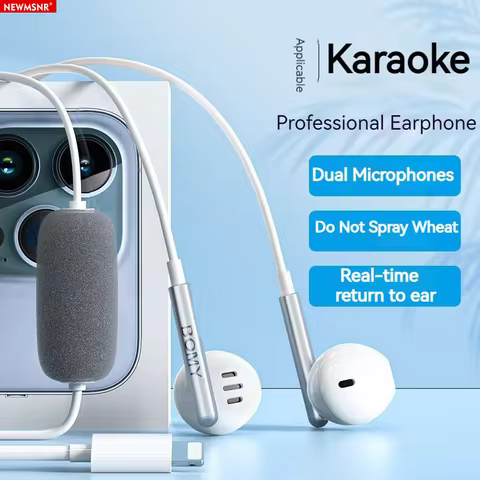 For Live Broadcast Karaoke Dual Mic Earphones Type C&3.5mm In-ear 9D Stereo Sound Headset Noise Redu
