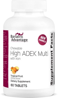 Bariatric Advantage Chewable High ADEK with Iron - for Bariatric Patients - High Potency Vitamin A, 