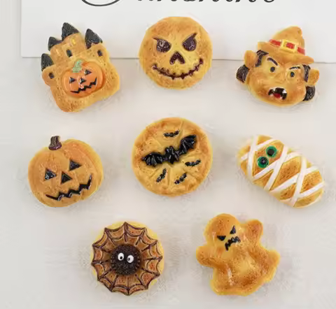 100pcs Cartoon Halloween Cookies Charms Flatback Resin Cabochon Kawaii Cartoon DIY Scrapbooking Acce