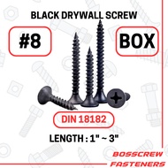 Black - Drywall Screw 4.2mm ( 8) x (25mm ~ 75mm) Wood Screw, Partition Screw (1 Box)