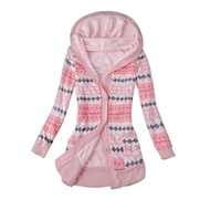 Striped Print Long Sleeve Sweater Coat Autumn Winter Buttons Closure Hooded Plush Lining Sweater Car