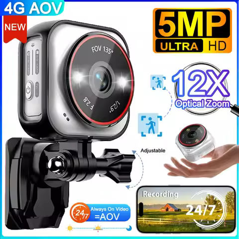 New 5MP Mini AOV 4G Camera Magnetic Pocket camera 12X Optical Zoom 7/24 Hours Recording AI Human Det