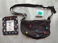 miffy。Dick Bruna。mercis bv。SOLEIL。handbag 手袋 cross body 斜孭袋。肩帶可調較長短。刺繡圖案。5個miffy頭。黑色black。有內袋。有收納袋。全