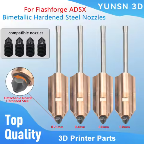 New Upgraded Bimetallic Hardened Steel Nozzles For Flashforge AD5X 0.25mm 0.4mm 0.6mm 0.8mm Detachab