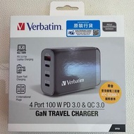 Verbatim #66967 4端口100W PD 3.0 &amp; QC 3.0 GaN旅行充電器