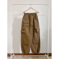 Brown Car Pants With Elastic Waistband