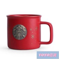 星巴克琺瑯銅章杯紅色雪花聖誕周年慶女情侶情人節咖啡對杯馬克杯 牛奶杯 早餐杯 咖啡杯