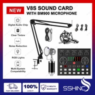 【V8s+bm900】V8 sound card complete set RGB version with microphone condenser set bm800