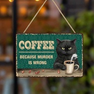 9A Cat Coffee Kitchen Bar Decoration Wooden Sign Wall Hanging