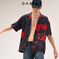 OASIS เสื้อฮาวาย เสื้อเชิ้ตผู้ชาย แขนสั้น เสื้อสงกรานต์ ผ้าโพลีเอสเตอร์ MWSOH-4516-V สีแดง