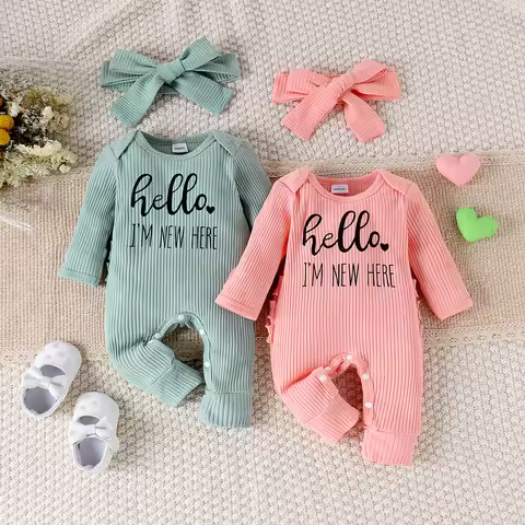 2PCS Cross-border autumn and winter new girl baby 0-1 month old sweet and cute IM NEW HERE letter lo