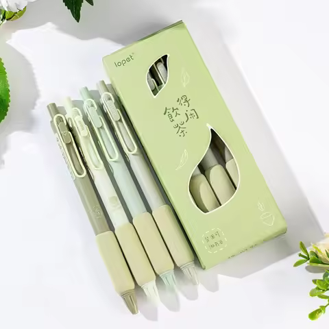 4PCS/Pack Green Series 0.5MM Gel Pen For Students Soft Touch Writing Pen Black Refill Stationery Pen