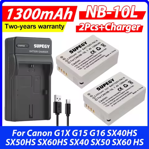 2Pcs 1300mAh NB-10L NB10L NB 10L Camera Battery + LCD USB Charger for Canon G1X G15 G16 SX40HS SX50H