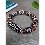 Agate Three-Eyed Dzi Bead Bracelet Men's Dzi Bead Agate Bracelet Supply